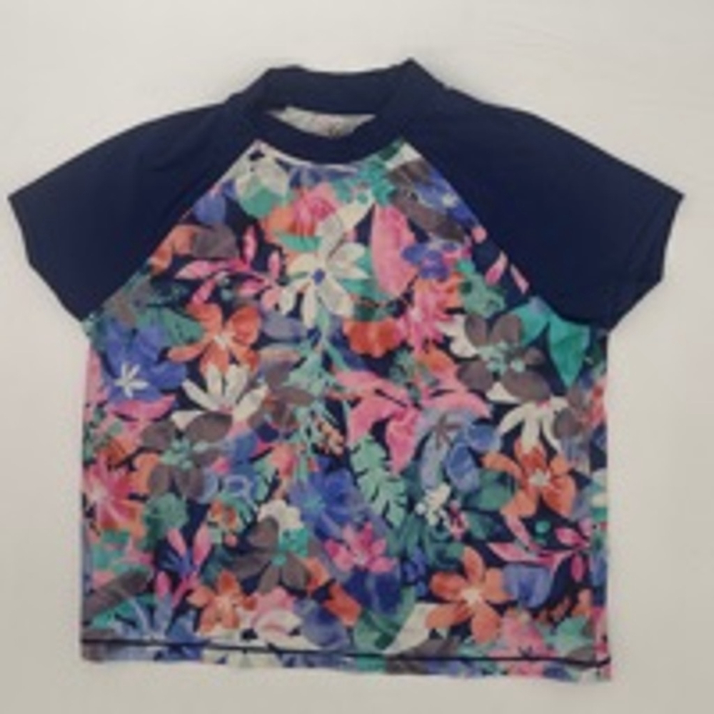 Girls ATHLETA GIRL Mock Neck Rashguard Size L/12 Blue Multi-color Floral